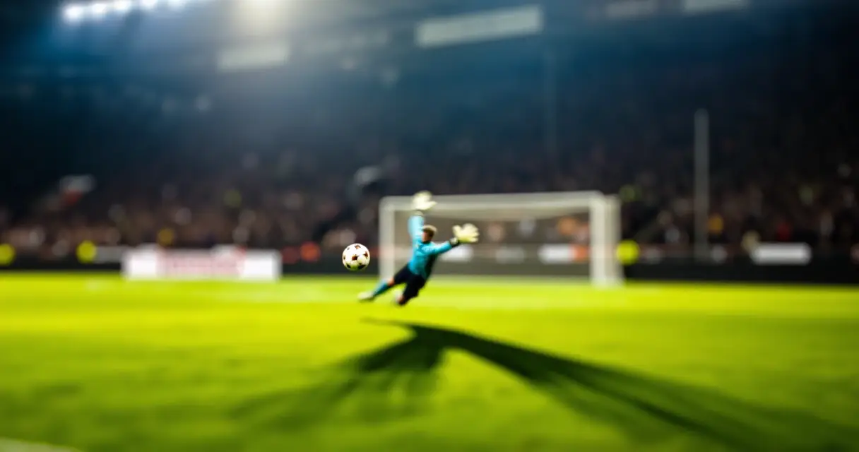 Valioliigan maalivahti torjuu vaarallisen laukauksen stadionilla kauden 2025-2026 aikana
